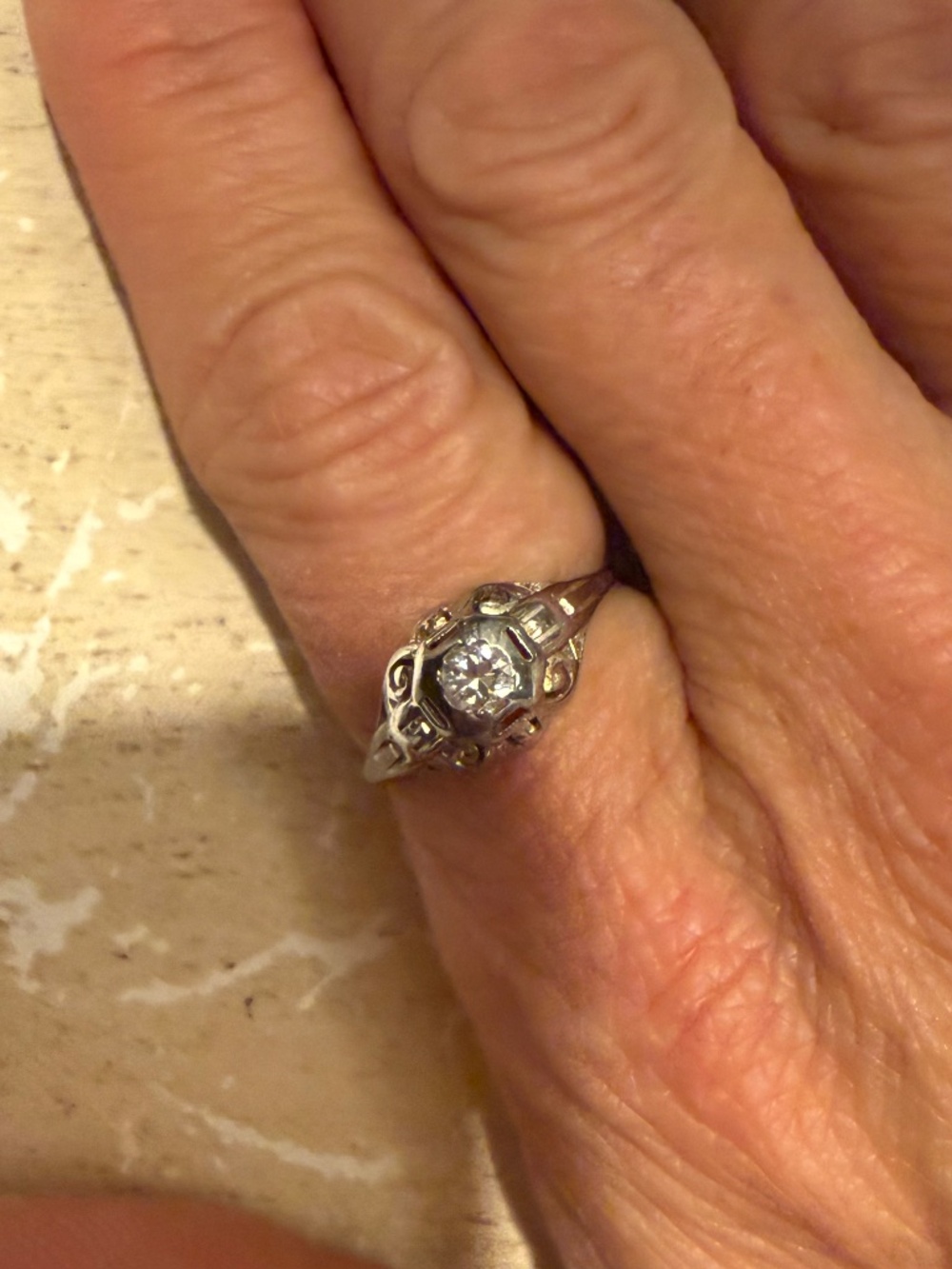 Antique Filigree Ring 1920-30s 18kt white gold Women's Ring 7